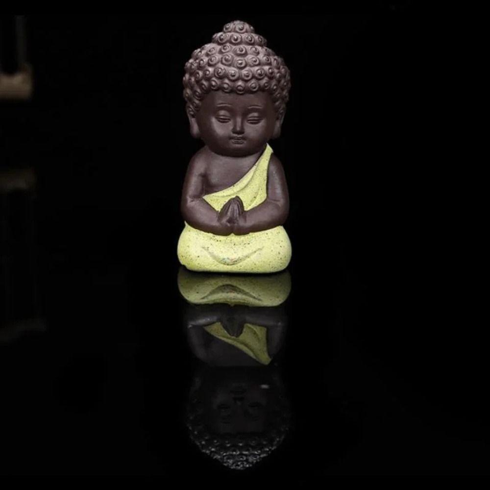 Socha Buddhy v čínském stylu, roztomilé mini figurky mnichů, zahradní doplňky, sedící sochy, hraní čaje