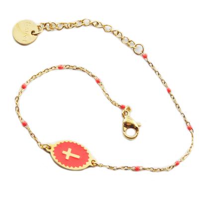 [R0082] – Designer-Armband „Kreuz“ aus roségoldenem Stahl – 12 x 9 mm