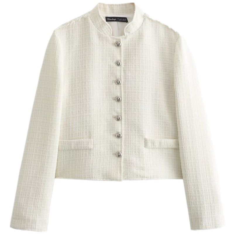 

Fashion Style 2024 Spring New Women s Classic Style round Neck Long Sleeves Breasted Textured Suit Outwear 2966441 250 White L