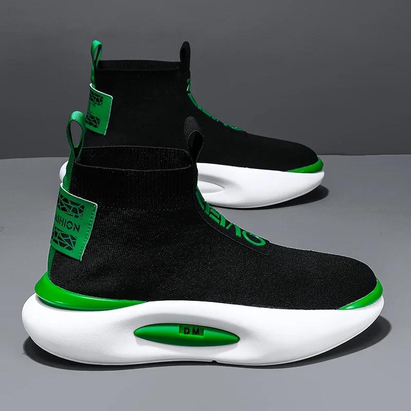 

Модні високі кросівки чоловічі, легкі в поєднанні шкарпеткові туфлі, модні повсякденні в язані сітчасті дихаючі, на платформі, що збільшує зріст, спортивні туфлі 42