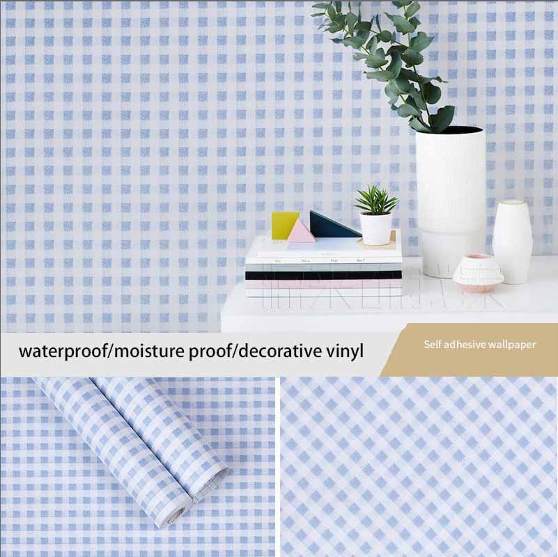 Self-adhesive Cartoon Stars Checkered Bedroom Wallpaper Wall Sticker PVC Desktop Wardrobe Furniture Decor Sticker