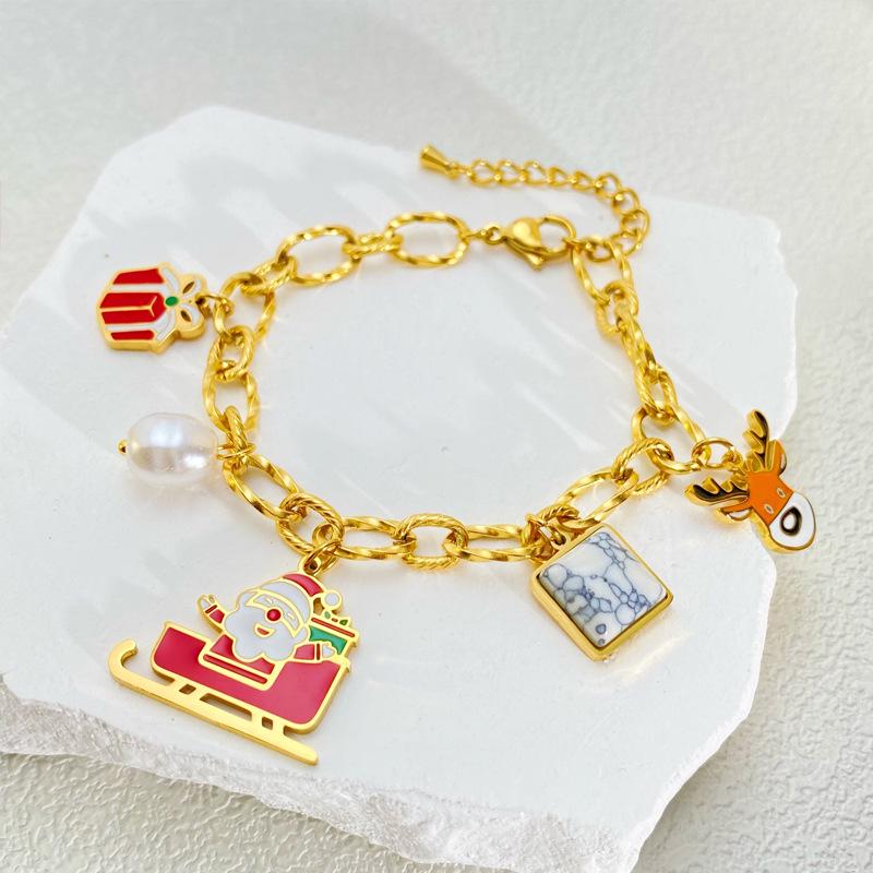 Popular Stainless Steel Christmas Jewelry Set: Sleigh & Reindeer Pendant Necklace, Bracelet, and Earrings