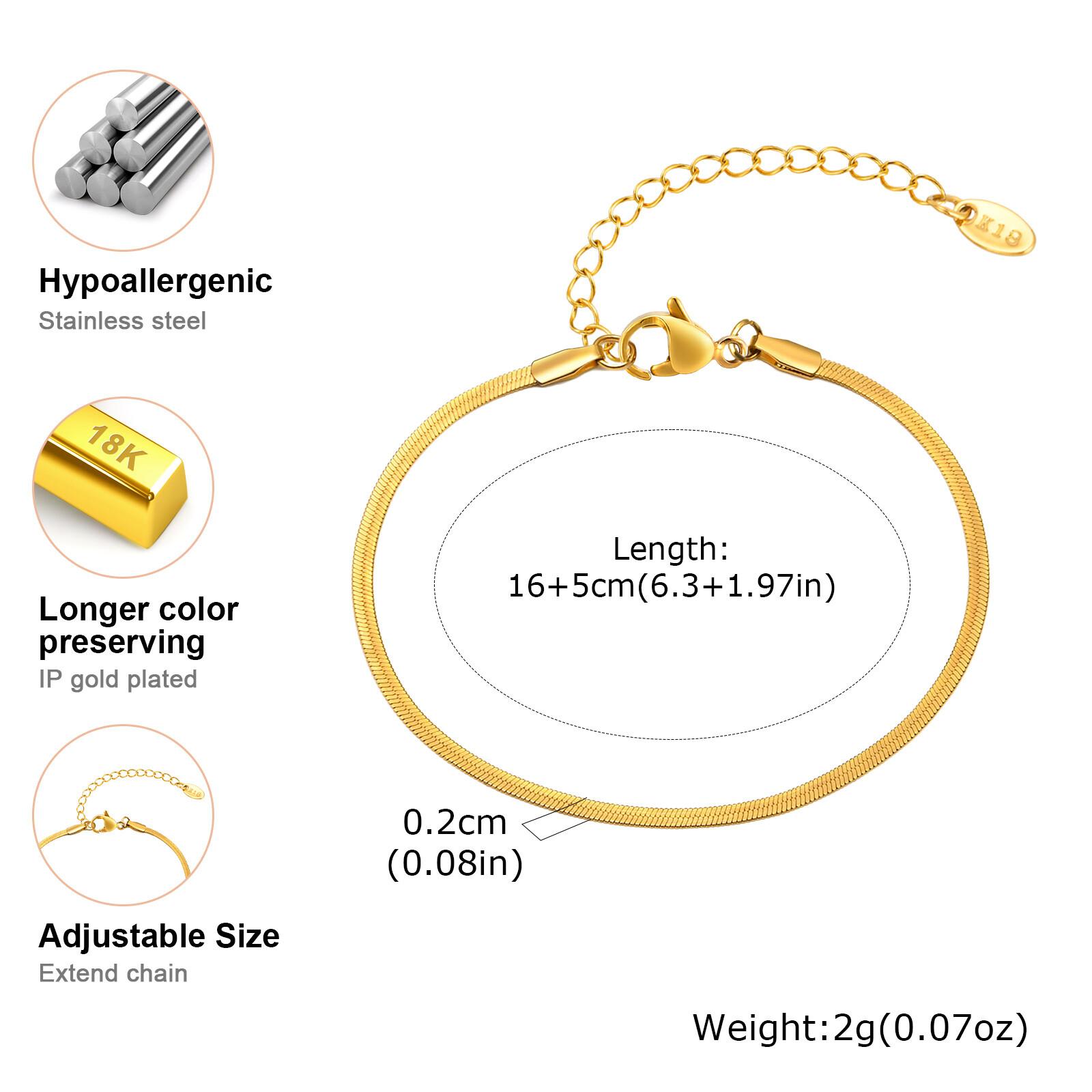 Non Tainish Herringbone Link Chain Bracelet, Dainty Thin Bracelets Stack for Women Trendy Friendship Sister Gift