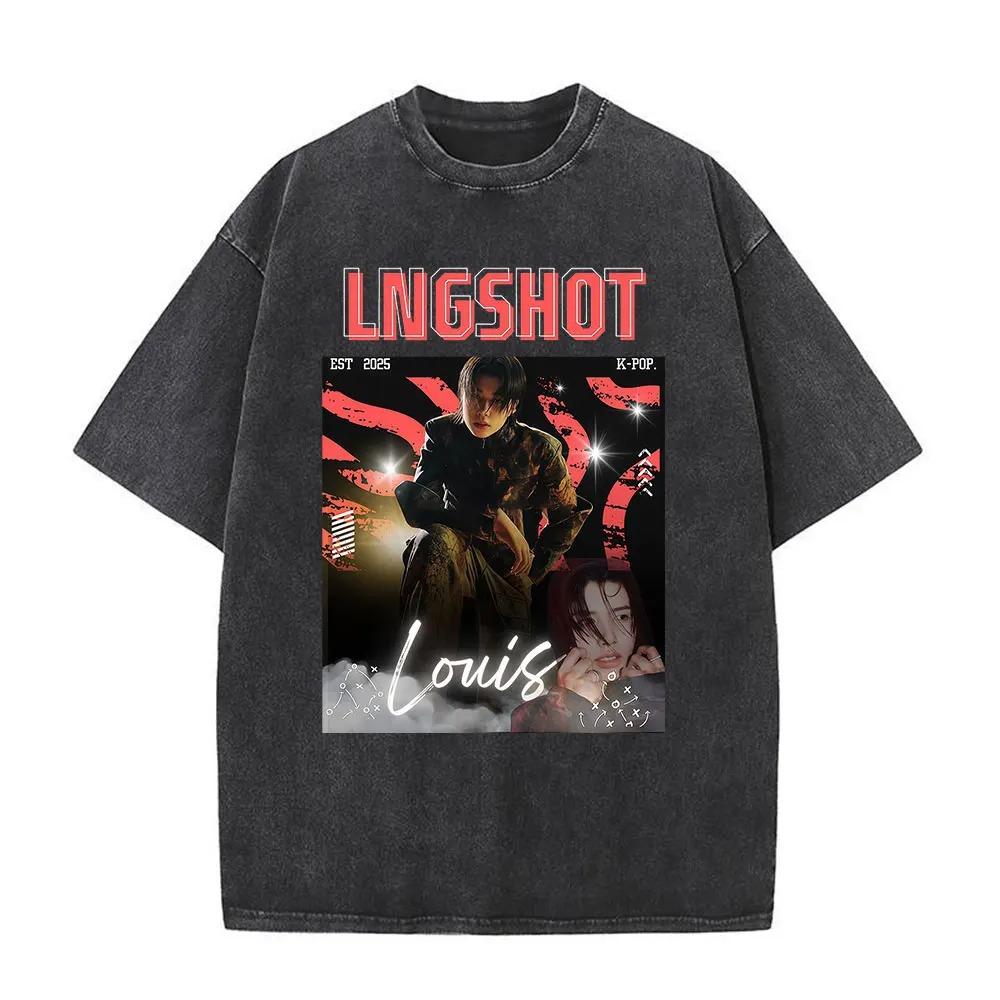 2026 Vintage Washed Korean Kpop Hip Hop Group Lngshot LOUIS T Shirt Men Women Clothing Fashion Hip Hop Short Sleeve Cotton T-shirts