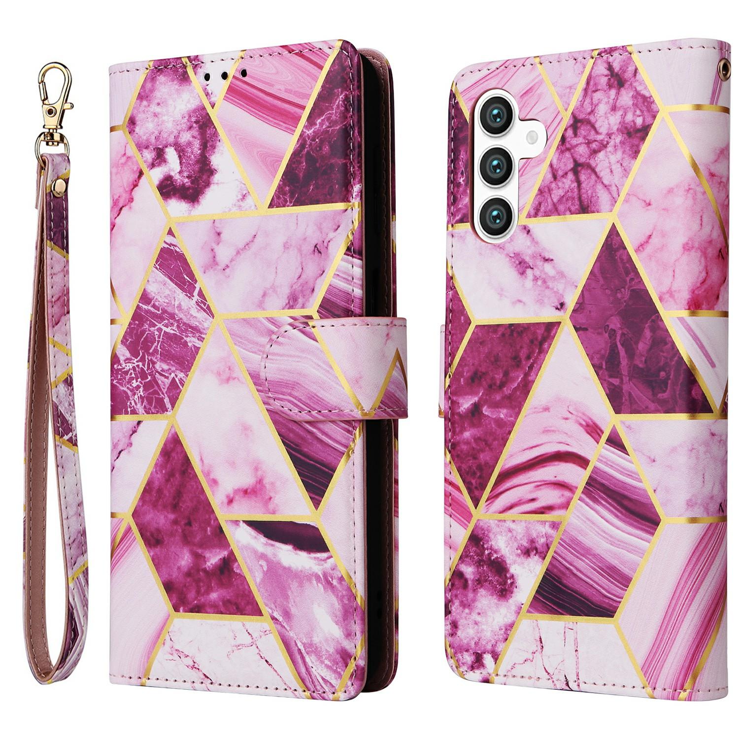 

For Samsung Galaxy S25+/S24+ Case Lacquered Marble Pattern Leather Phone Cover Purple