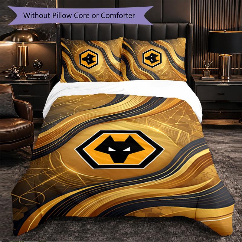 Wolverhampton Wanderers Fotbalový 3dílný povlak na peřinu a polštářky Měkký povlak na peřinu se povlaky na polštáře Tištěná sada dekorace do ložnice pro domácnost