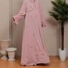 Women's Crew Neck Long Sleeve Maxi Dress Loose Fit Relaxed Waist Floral Embroidery Modest Abaya Dress