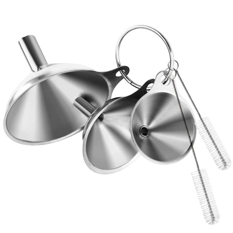 6Pcs Stainless Steel Kitchen Funnels Set Wide Mouth Funnels For Canning Bar Wine Beer Oil Flask with Cleaning Brushes and Rings