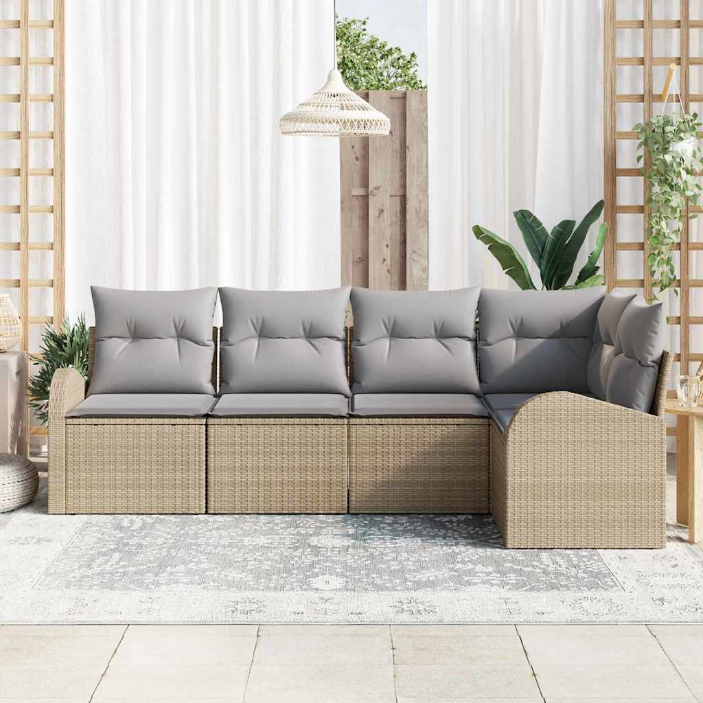 Garden Sofa Set with Cushions 5 pcs Beige and Light Grey Poly Rattan