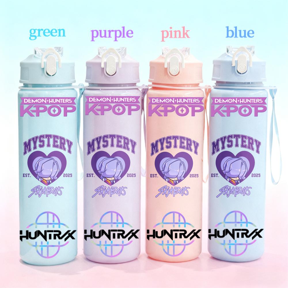 750ml KPop Demon Hunters Gradient Straw Water Bottle Portable High-Capacity Cup Easy-clean Reusable designed for Office School Outdoor