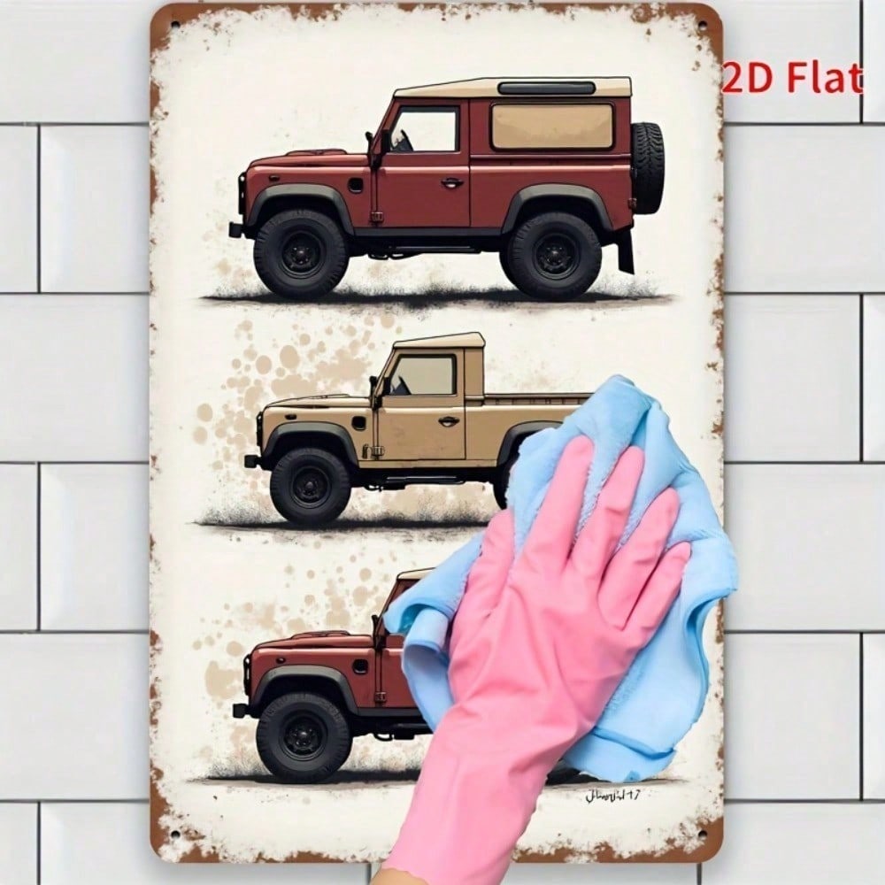 1pc 8x12 Inch Vintage Off-Road Vehicle Metal Sign Rustic Red Beige Distressed Wall Art Unframed Plaque