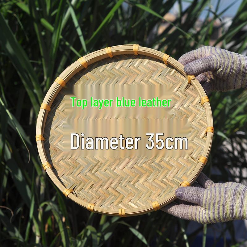 Farmhouse Handmade Bamboo Weaving Tray: No-Hole Sieve, Winnowing Basket, and Drying Basket with Painting Decoration.