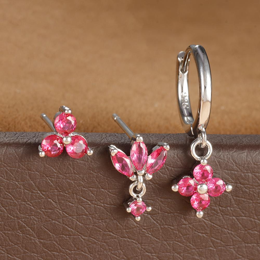 Luxury Flowers Pendant Piercing Earrings Set For Women Stainless Steel Colorful Zircon Hoop Earring Lady Jewelry aretes de mujer