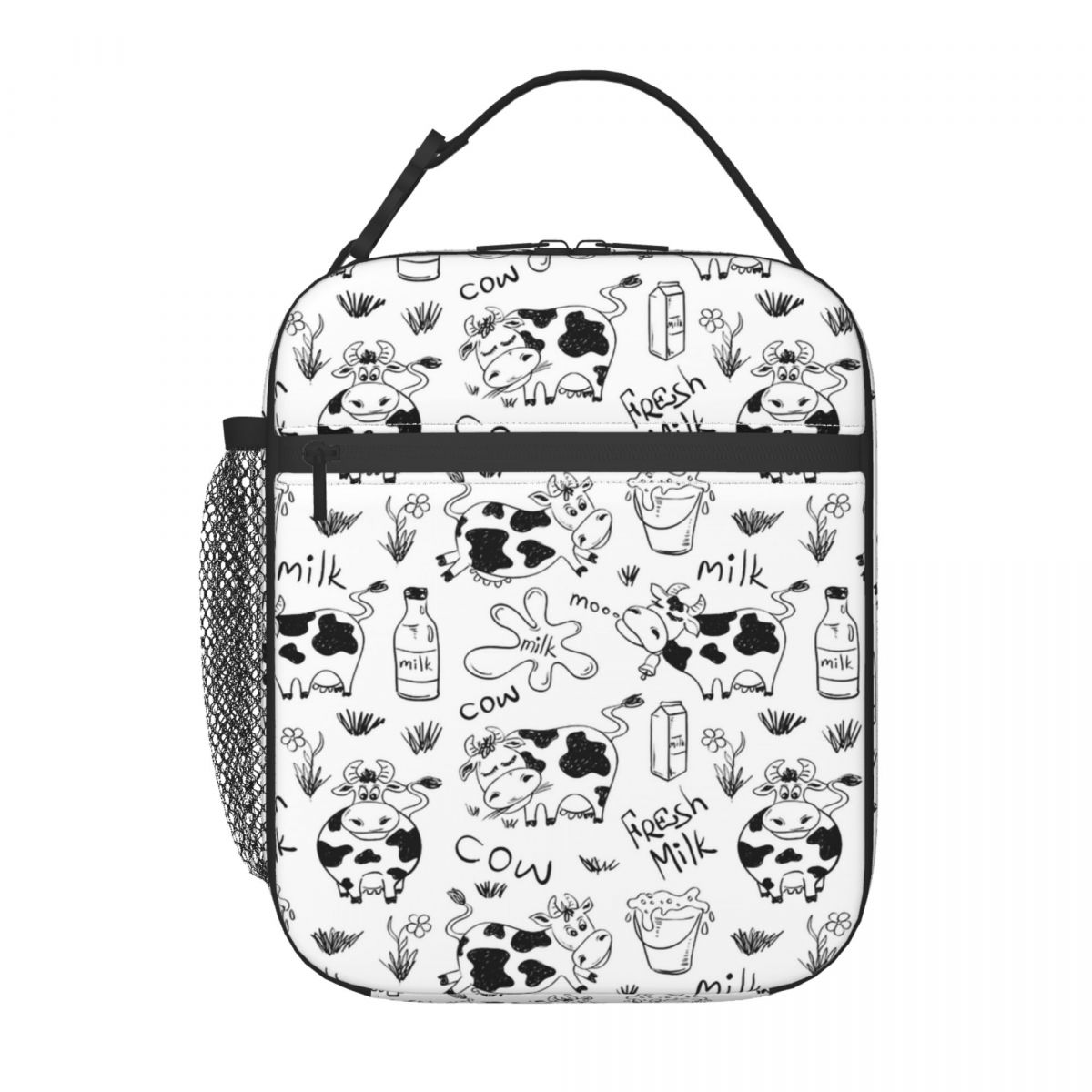 

Pink Cow And Milk Pattern Insulated Lunch Bag for Women Kids Leakproof Food Boxes Thermal Lunch Box Tote One Size