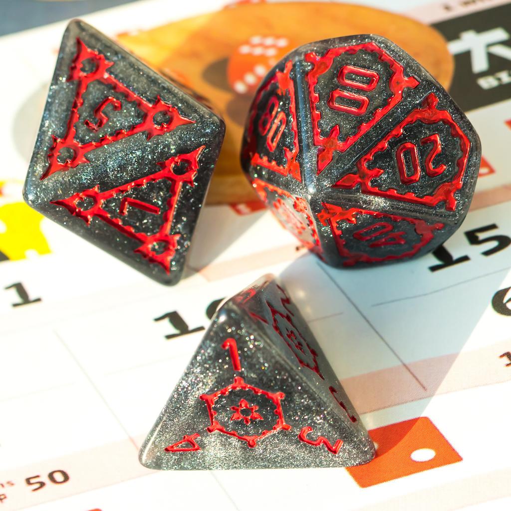 Cusdie 25mm Riesige DND Würfel Schlossmuster Harz Polyedrisches Würfelset mit Lederbeutel für D&D Pathfinder Rollenspiel Brettspiele