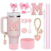 10PCS Accessories Set for Stanley Cup, 2 Straw and Brush and 1 Flower Charm Chain 3 Spill Proof Stopper Flowers Straw Cover Boot