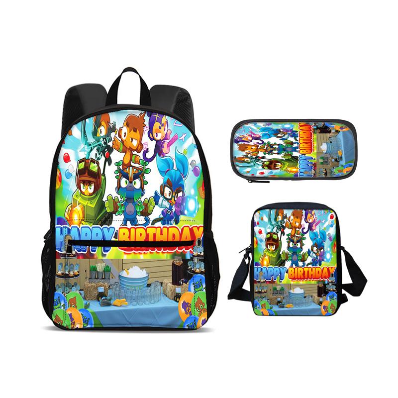 Bloons TD 6 Backpack Pen Bag Shoulder Bag 3Pcs Set New Trendy Game Printed Kindergarten Boys and Girls