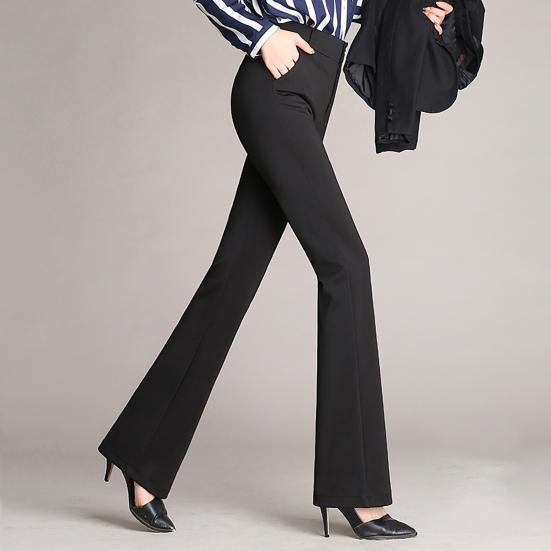 Women Trouser Flared Style High Waist Solid Colors Elastic Formal Long Stretch Office Lady Trouser for Office