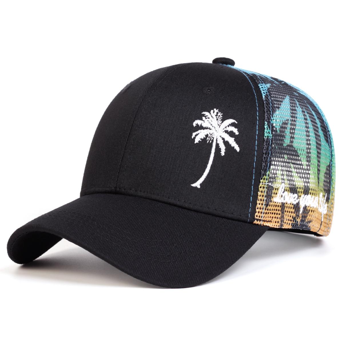 Модная кепка-сетка с вышивкой кокосовой пальмы, мужская и женская шляпа, уличная дышащая солнцезащитная шляпа, летняя кепка
