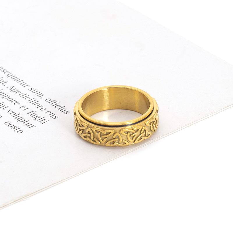 Rotatable Triquetra Knot Titanium Steel Ring Viking Jewelry Norse Symbol Adjustable Band