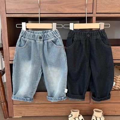 Neue Jungen Streetwear Retro Jeans Herbst Baby Mädchen Jungen Elastische Taille Weite Jeanshosen Kinder Denimhosen