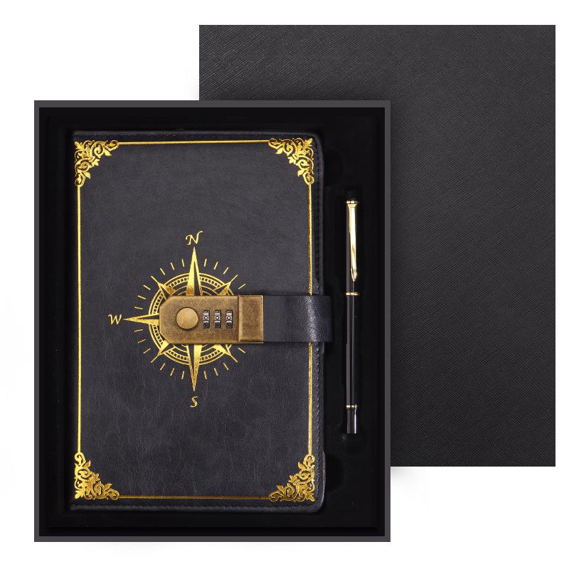 Zestaw notesu A5 w stylu retro z hasłem w pudełku prezentowym: Dziennik spotkań biznesowych z możliwością personalizacji logo.