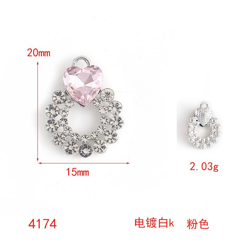 Color Transparent Rhinestone Diy Alloy Jewelry Accessories Diamond-Set Heart Bracelet Necklace Pendant Love Pendant