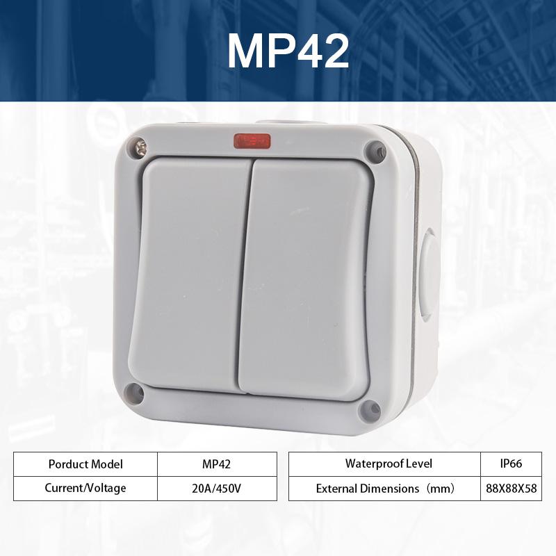 IP66 Außenwandschalter IP66 Wetterfest Staubdicht Drucktastenschalter 1/ 2-fach Lichtschalter 20A Für Haus Garten