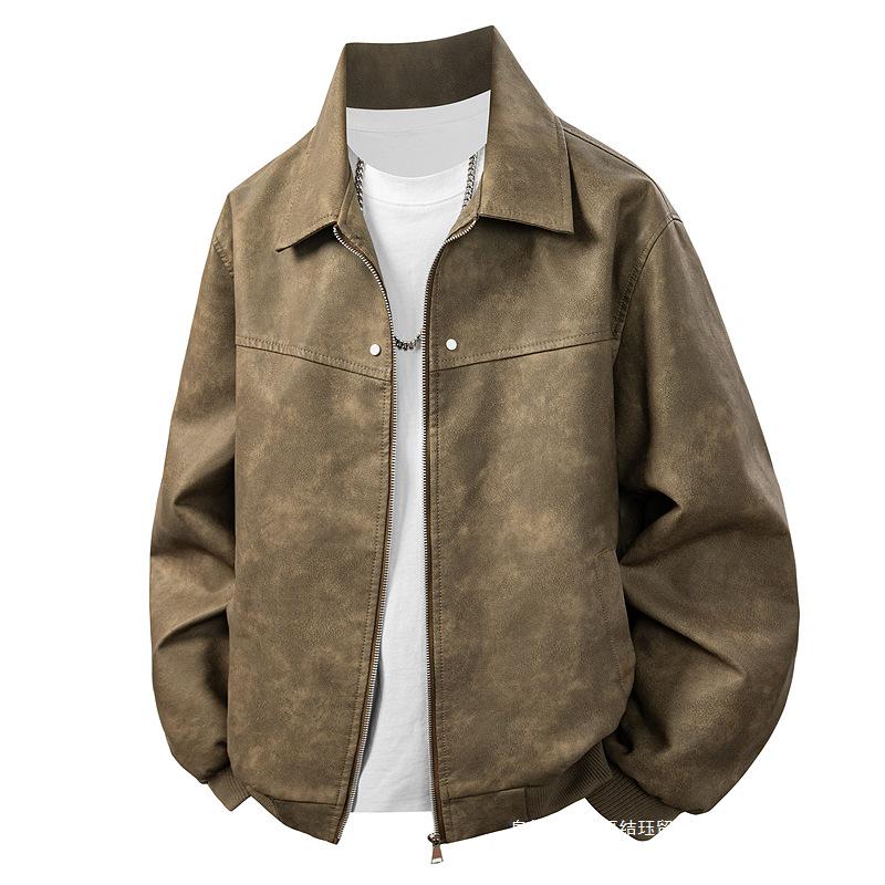 Men's Retro Faux Suede PU Leather Jacket - Gray