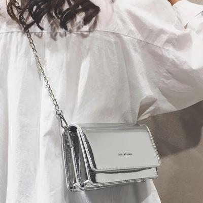 2025 Neue PU Leder Mini Umhängetasche für Damen 2 Fächer Klappe Rechteckform Schultertasche/Brusttasche Silber Schwarz