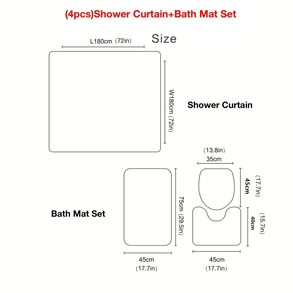 4Pcs Luxury Merry Christmas Shower Curtain Sets for Bathroom Non-Slip Bathroom Rugs Lid Toilet Cover Bath Mat