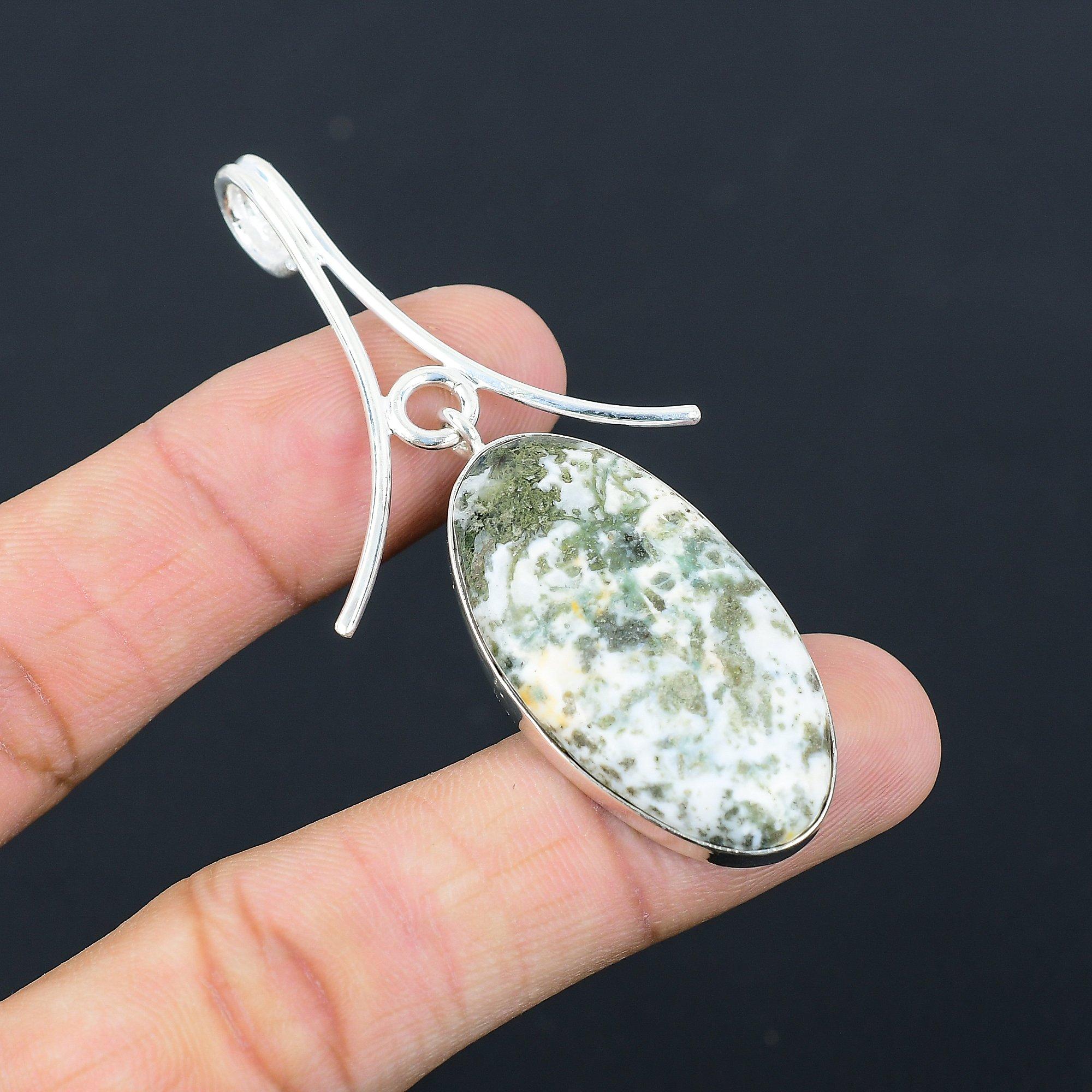 

Oval Tree Agate Gemstone 925 Sterling Silver Anniversary Wedding Pendant Jewelry