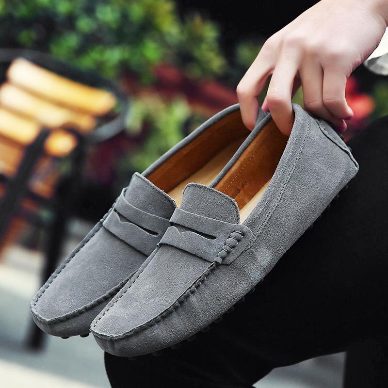 Fashion Spring and summer new genuine leather comfortable soft soled men's shoes solid color flat bottom running sports leisure loafers