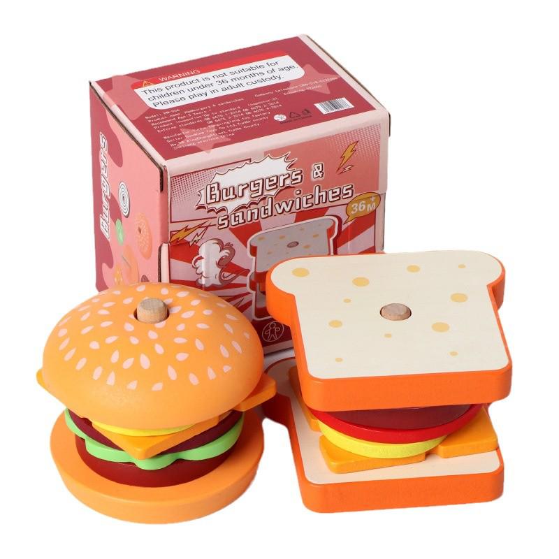 Wooden Sandwich & Hamburger Playset for Kids 3-6: Interactive Educational Toy