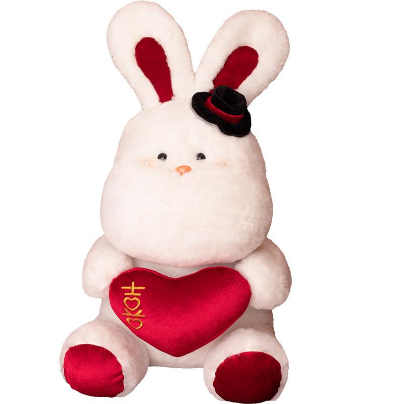 Rabbit Bow Plush Dolls Hat Bunny Stuffed Toy Couple Wedding Gift Decorations