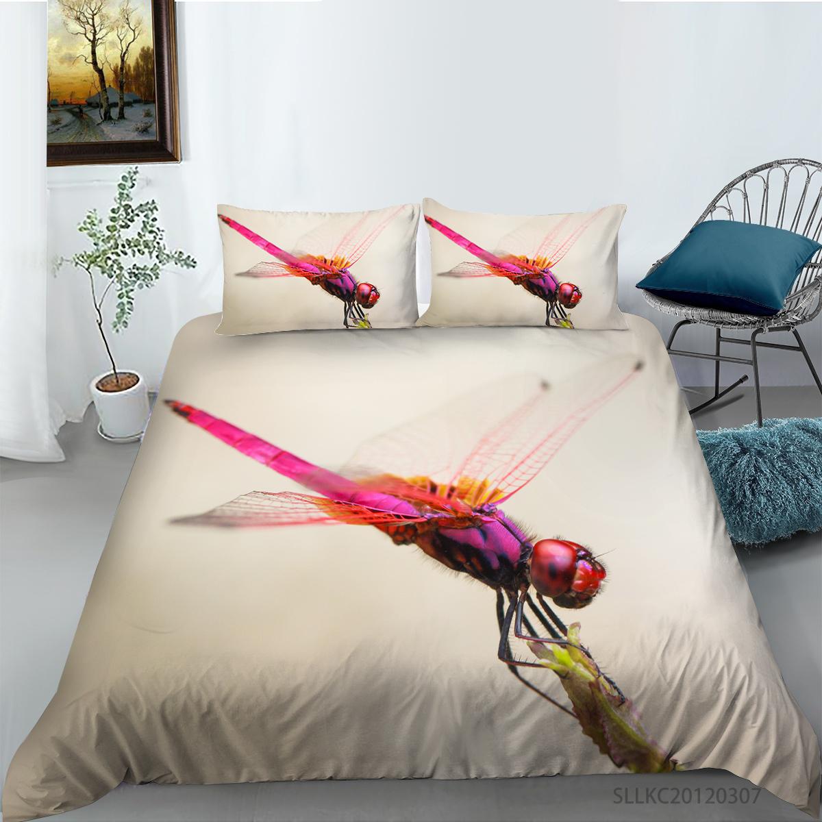 

Лидер продаж, домашний текстиль с принтом стрекозы, постельное белье, костюм с насекомыми, новинка, модное моющееся одеяло из микрофибры, пододеяльники EU Single 135x200cm
