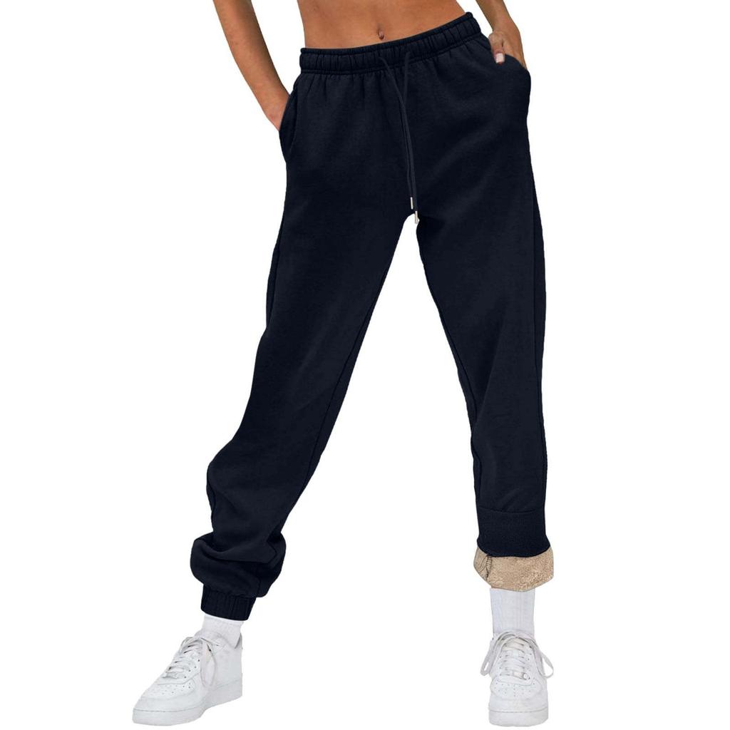 Damenmode Einfarbige Freizeithose Kordelzug Große Fleecehose Homewear Jogginghose