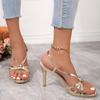 Fashion 2025 Sandals Women's Shoes Summer High Heels Stiletto Elegant Party Stripper Fashion Sexy Gold Designer Women Sandals