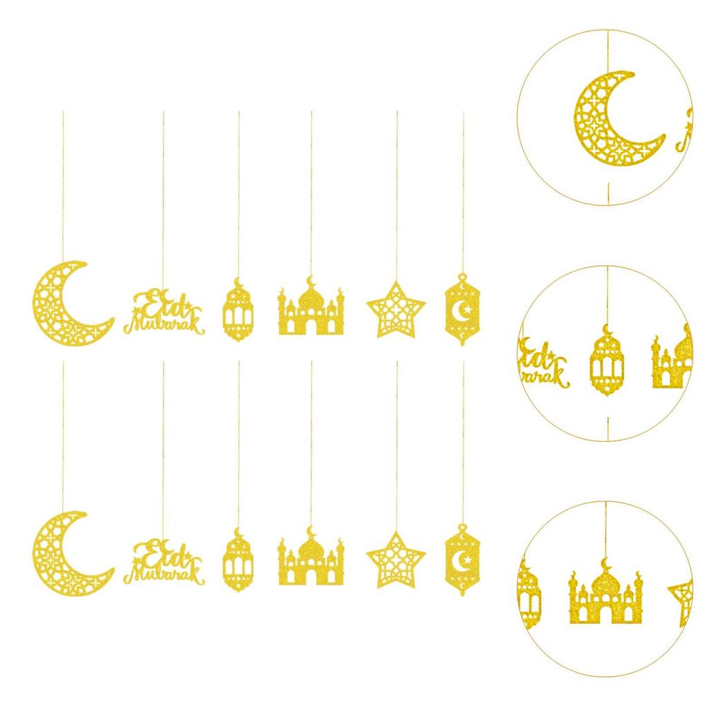 12x Ramadan Hanging Ornaments Rustic Eid Mubarak Pendants for Wall Tree Door