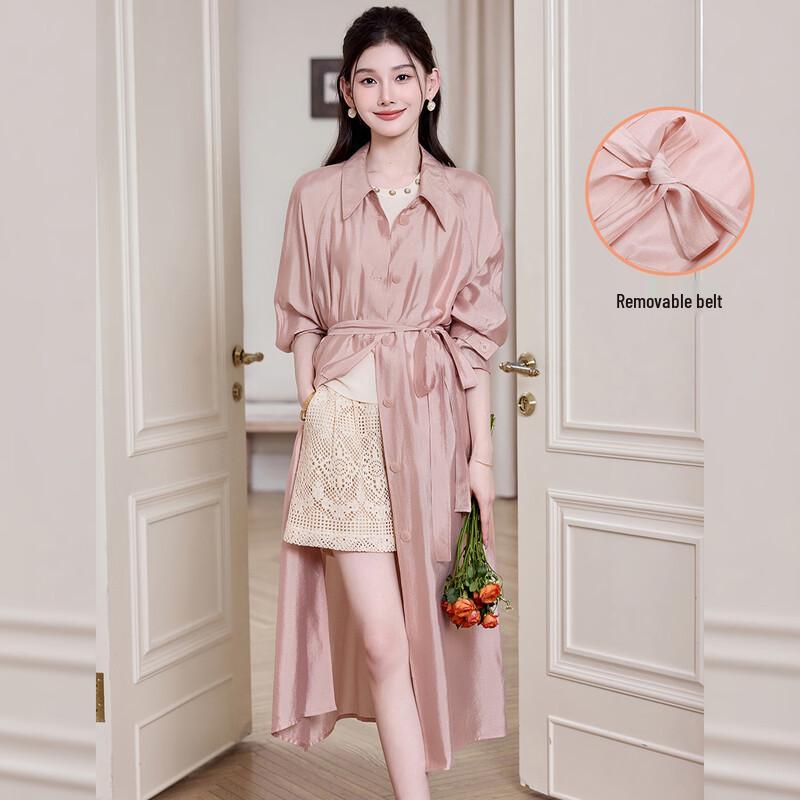 Women s Elegant Glossy Long Trench Coat M