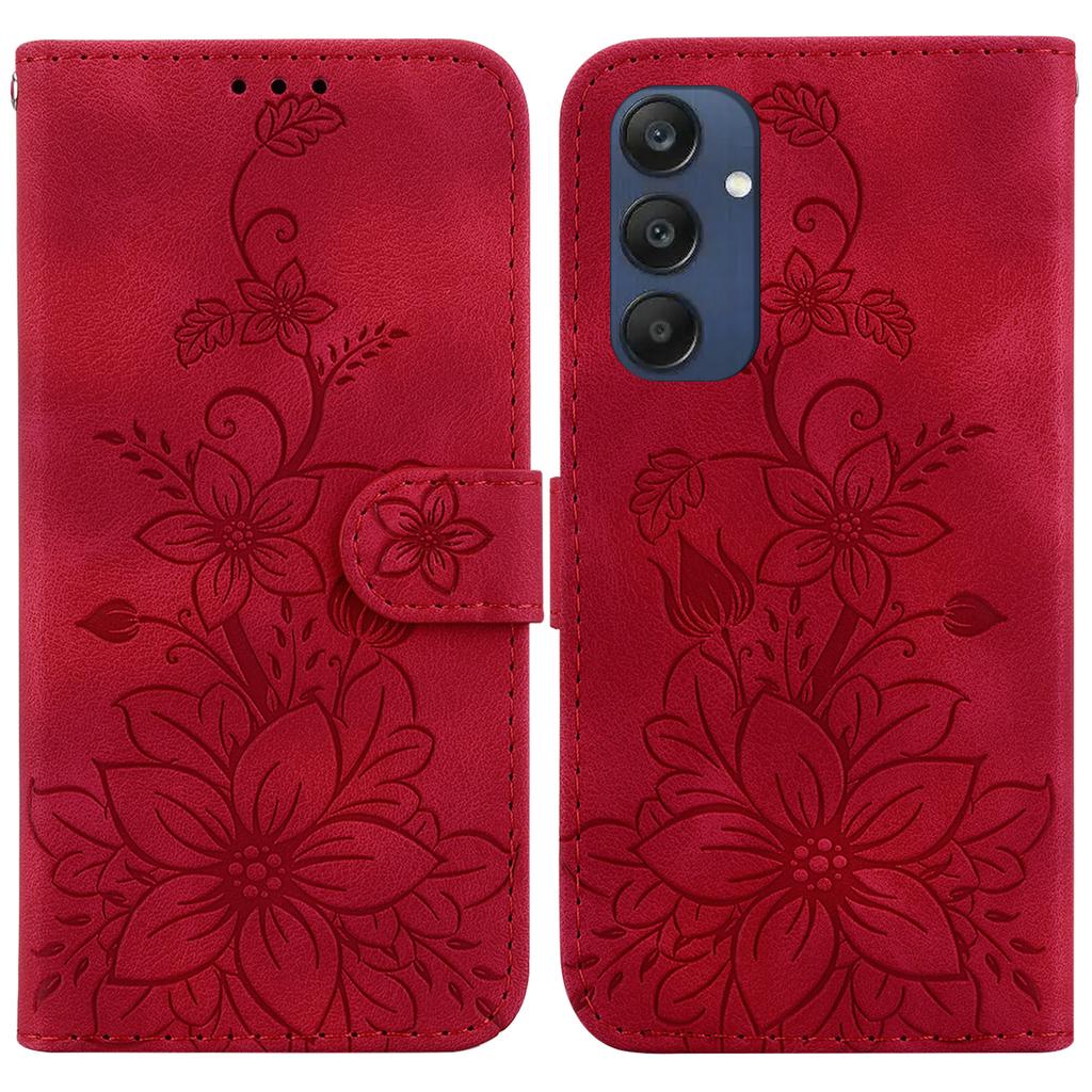 For Samsung Galaxy M35 5G Stand Case Lily Flower Imprint Leather Phone Cover