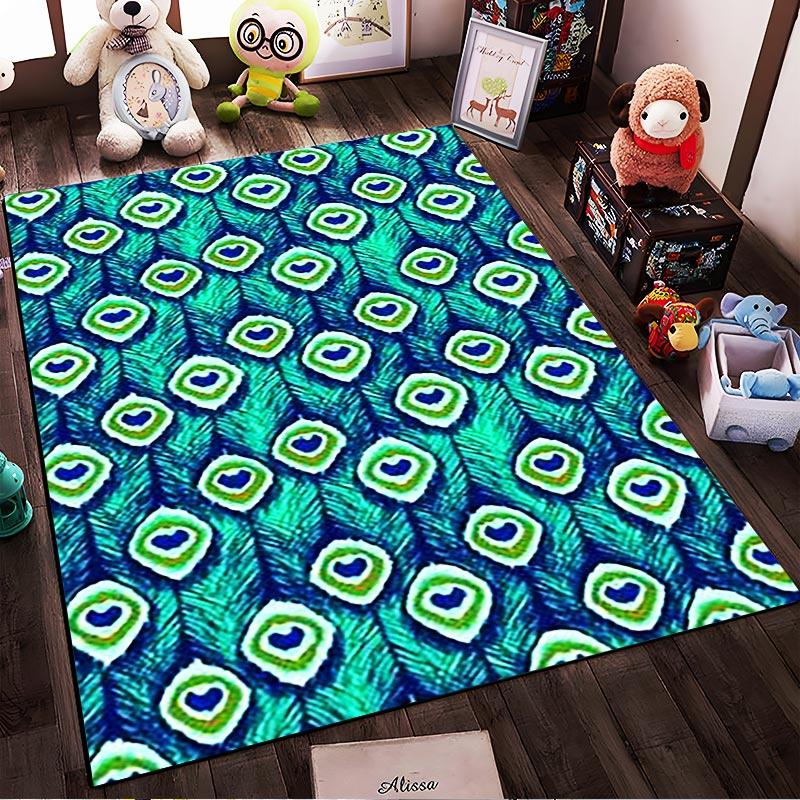 Colorful Peacock Feather Pattern Carpet for Living Room Decor Suitable for use as an anti-slip for living room bedroom sofas