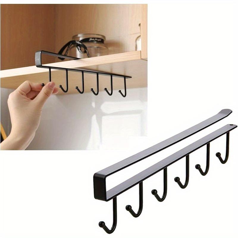 

Держатель для чашек Под шкаф для чашек Подвесная стойка с крючками 6 крючков Без сверления Держатель для кофейных кружек Органайзер для хранения кухонной утвари Вешалка Стойка с крючками, 1 шт. Черный чёрный