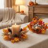 Rustic Artificial Maple Mini Wreath Fade Resistant Berries Pine Cone Candle Ring  Thanksgiving Day