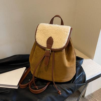 Women Fashion Backpack Small Backpack for Girls Sweet Style Handheld Bag New Autumn/Winter Fashion Lamb Wool Backpack Small Book Bag