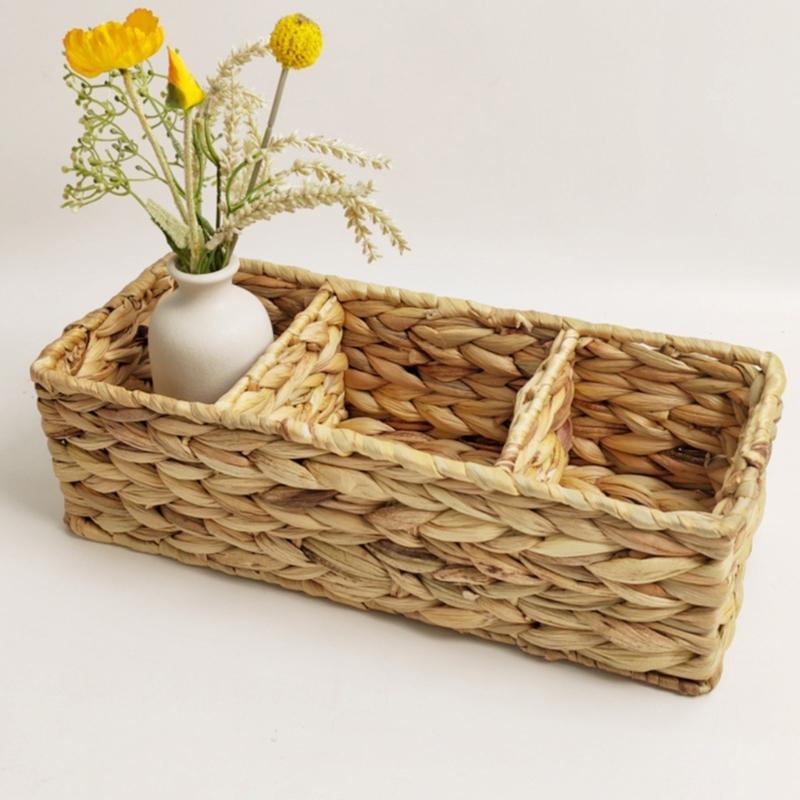 Natural Woven Straw Organizers Box With Dividers Ideal For Kitchen Bathroom And Living Room Storage