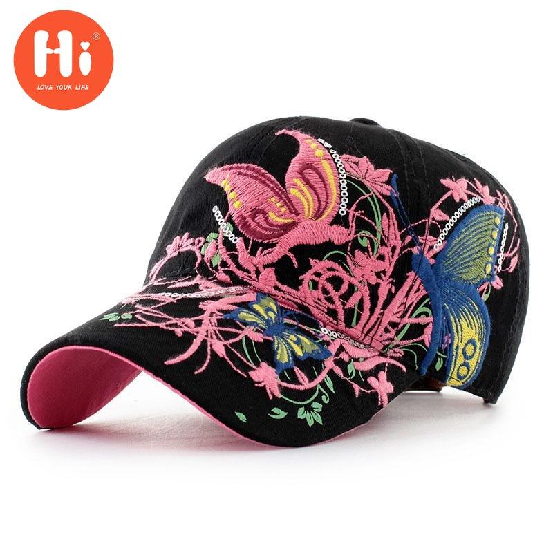 

женщины Летняя шапка бабочка Цветок Вышивка Бейсбол Cap Девушки Регулируемый Snapback Хип-хоп Sun Hat