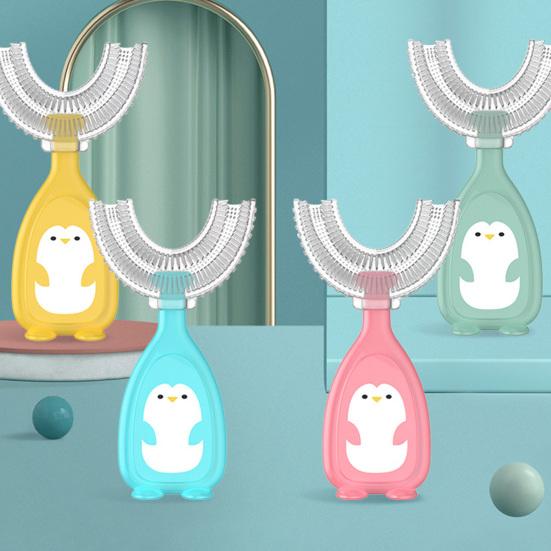 1 Set Kids Toothbrush Cartoon Handle 360 Degrees Cleaning Hand-Held Infant U Manual Toothbrush for Teeth Cleaning