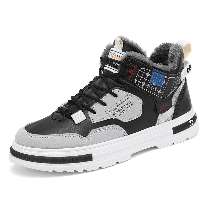 

Мужские кроссовки для ходьбы на плоской подошве, повседневные кроссовки для спорта на открытом воздухе из кожи, модные зимние теплые хлопковые спортивные туфли для мужчин 39 чёрный