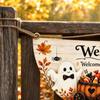 2 Pack Halloween Half Circle Pumpkin Fan Shaped Flags with Clips for Outdoor Garden Decor